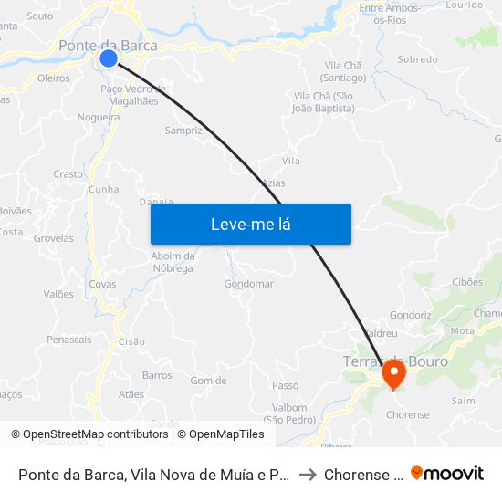 Ponte da Barca, Vila Nova de Muía e Paço Vedro de Magalhães to Chorense e Monte map