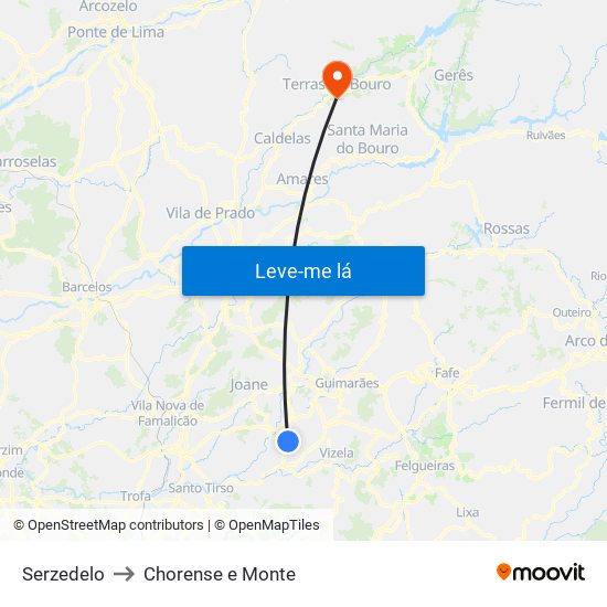 Serzedelo to Chorense e Monte map