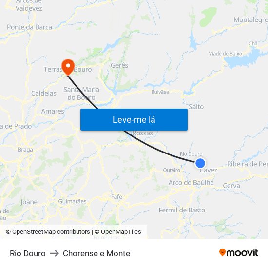 Rio Douro to Chorense e Monte map