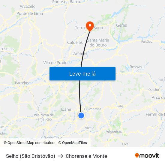 Selho (São Cristóvão) to Chorense e Monte map