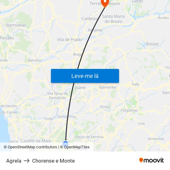 Agrela to Chorense e Monte map