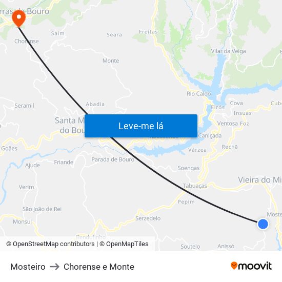 Mosteiro to Chorense e Monte map