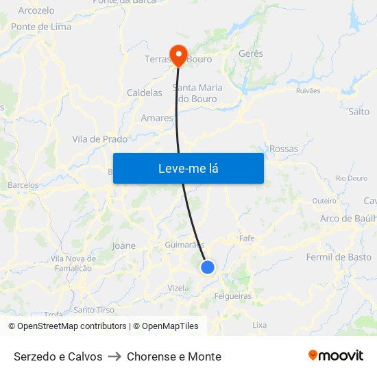 Serzedo e Calvos to Chorense e Monte map