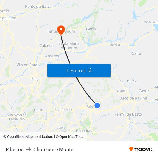 Ribeiros to Chorense e Monte map