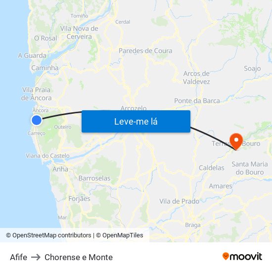 Afife to Chorense e Monte map