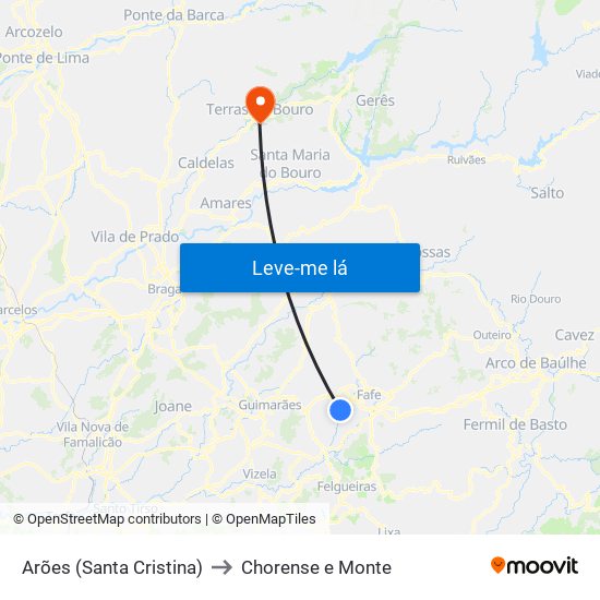 Arões (Santa Cristina) to Chorense e Monte map