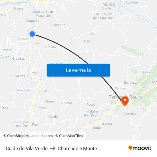 Cuide de Vila Verde to Chorense e Monte map