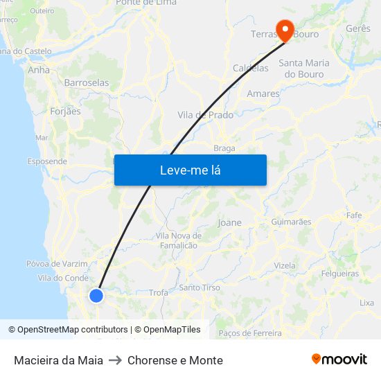 Macieira da Maia to Chorense e Monte map