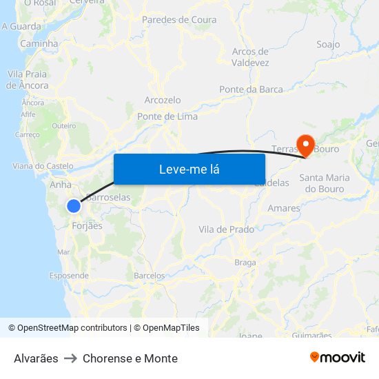 Alvarães to Chorense e Monte map