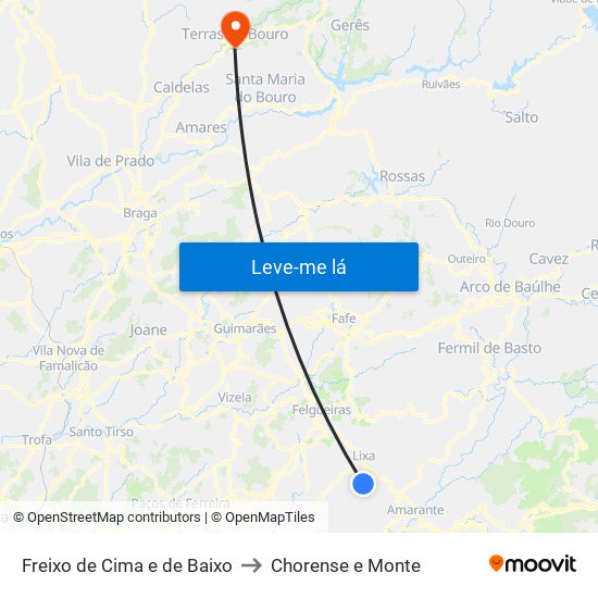 Freixo de Cima e de Baixo to Chorense e Monte map