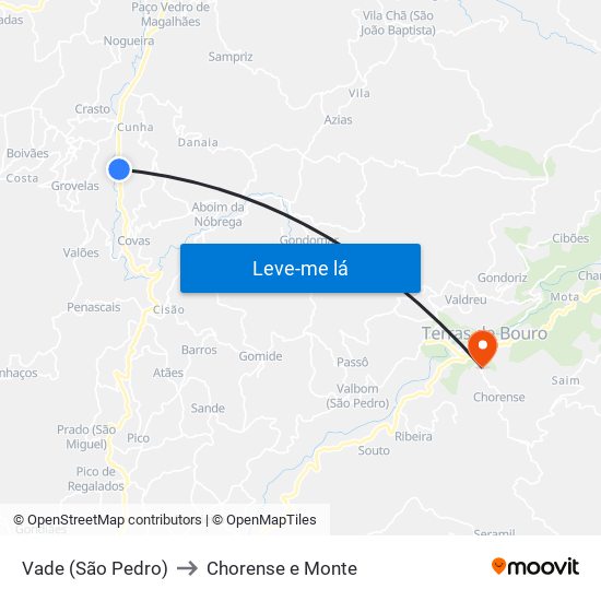 Vade (São Pedro) to Chorense e Monte map