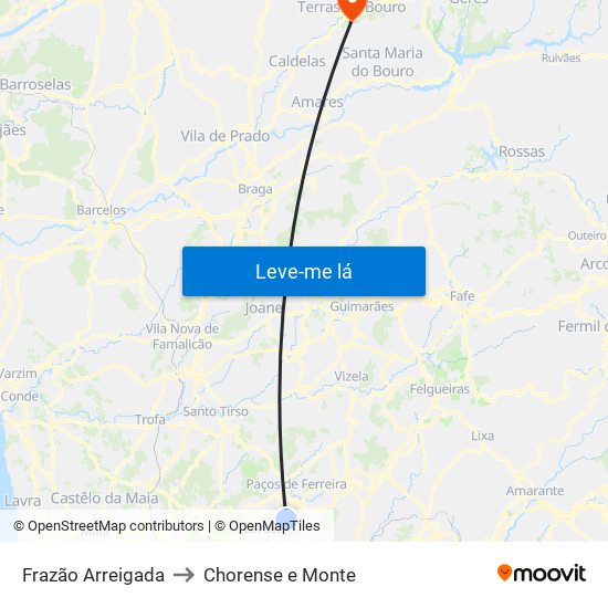 Frazão Arreigada to Chorense e Monte map