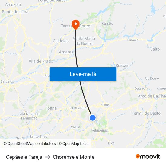 Cepães e Fareja to Chorense e Monte map