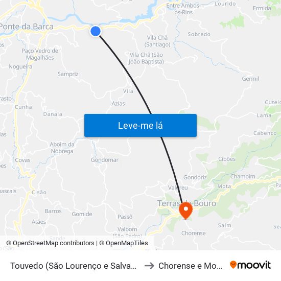 Touvedo (São Lourenço e Salvador) to Chorense e Monte map