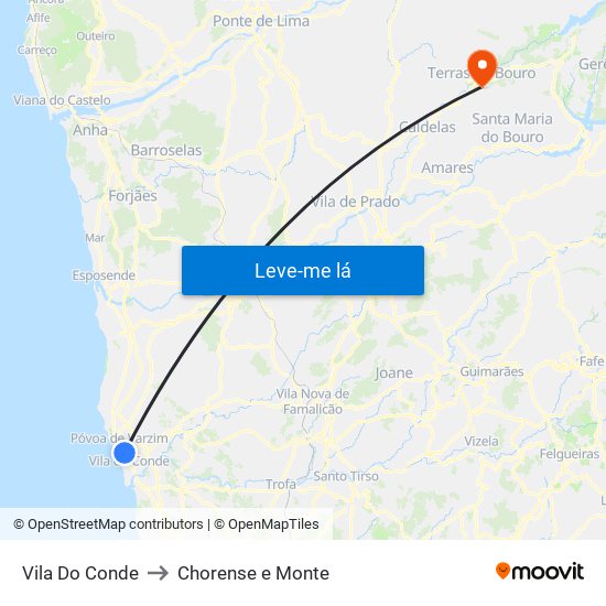 Vila Do Conde to Chorense e Monte map