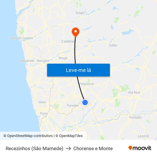 Recezinhos (São Mamede) to Chorense e Monte map