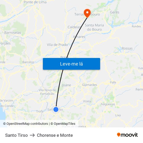 Santo Tirso to Chorense e Monte map