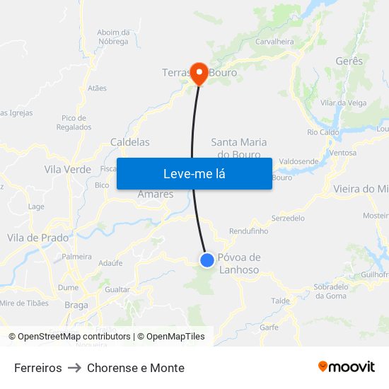 Ferreiros to Chorense e Monte map