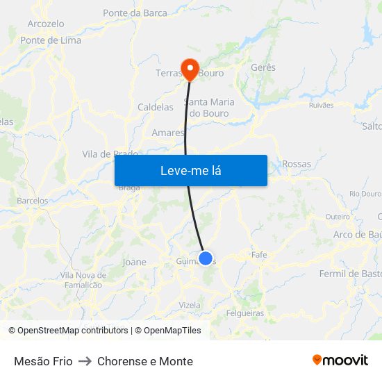 Mesão Frio to Chorense e Monte map