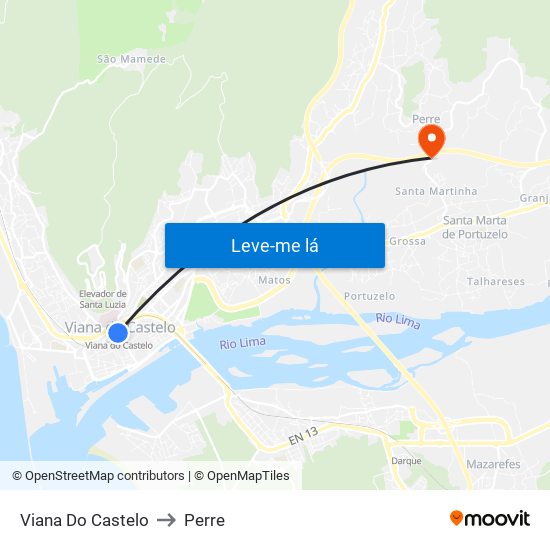 Viana Do Castelo to Perre map