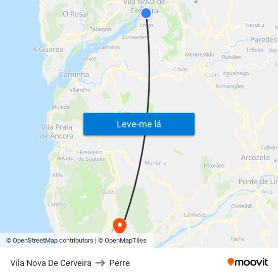 Vila Nova De Cerveira to Perre map