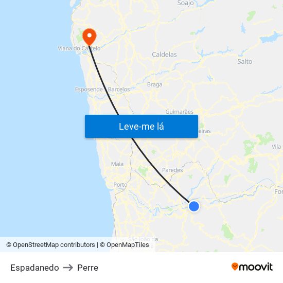 Espadanedo to Perre map