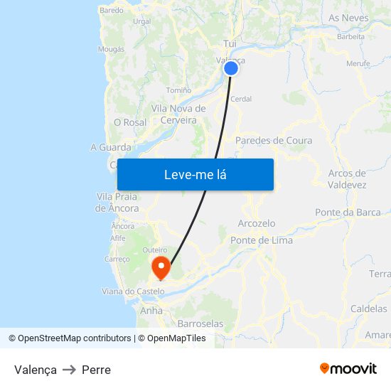 Valença to Perre map