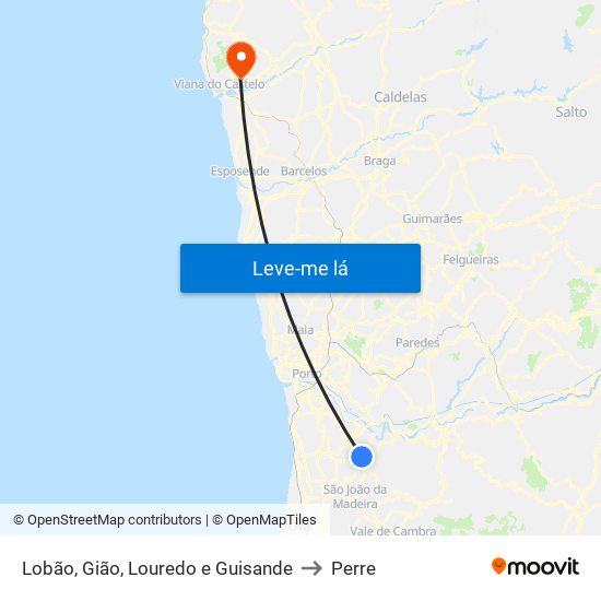 Lobão, Gião, Louredo e Guisande to Perre map