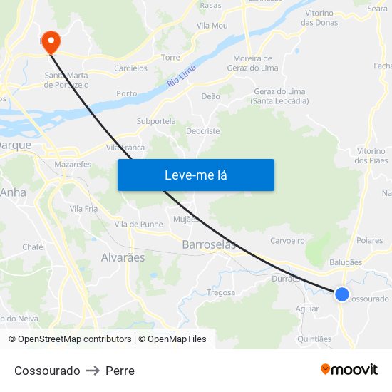 Cossourado to Perre map