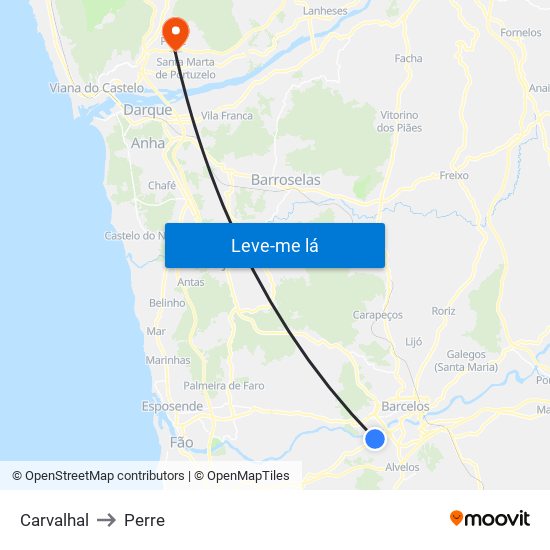 Carvalhal to Perre map