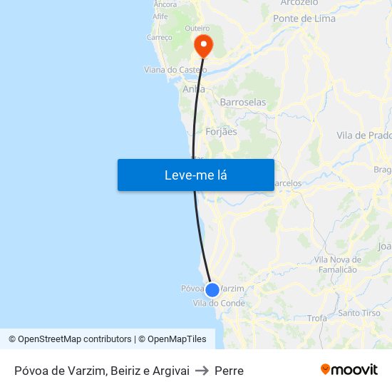 Póvoa de Varzim, Beiriz e Argivai to Perre map