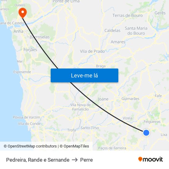 Pedreira, Rande e Sernande to Perre map