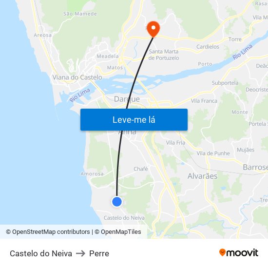 Castelo do Neiva to Perre map