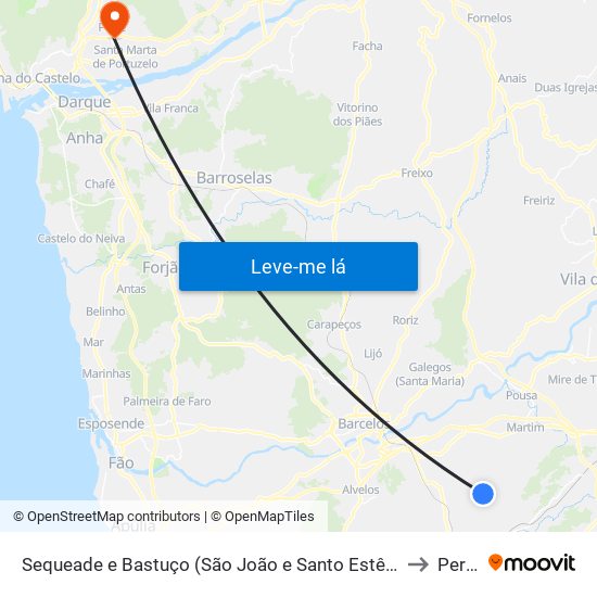 Sequeade e Bastuço (São João e Santo Estêvão) to Perre map