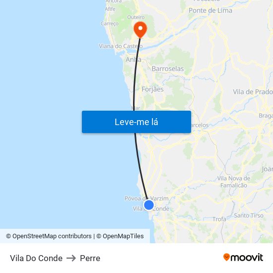 Vila Do Conde to Perre map