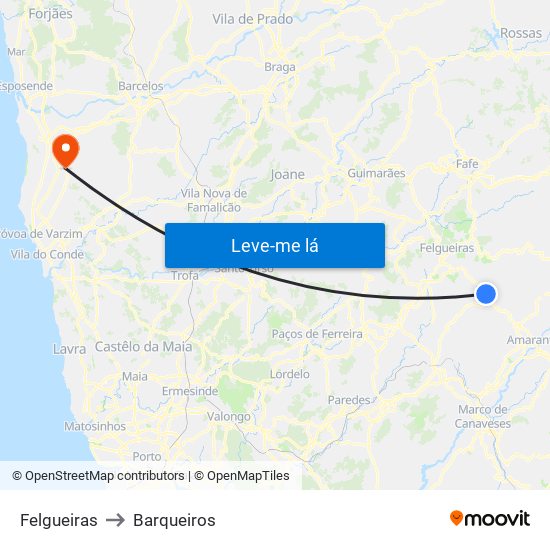 Felgueiras to Barqueiros map