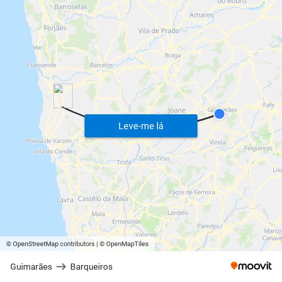 Guimarães to Barqueiros map