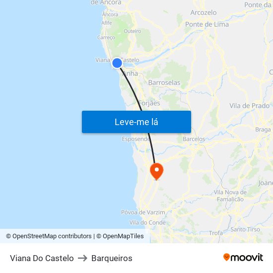 Viana Do Castelo to Barqueiros map
