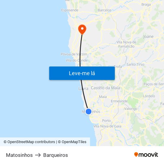 Matosinhos to Barqueiros map