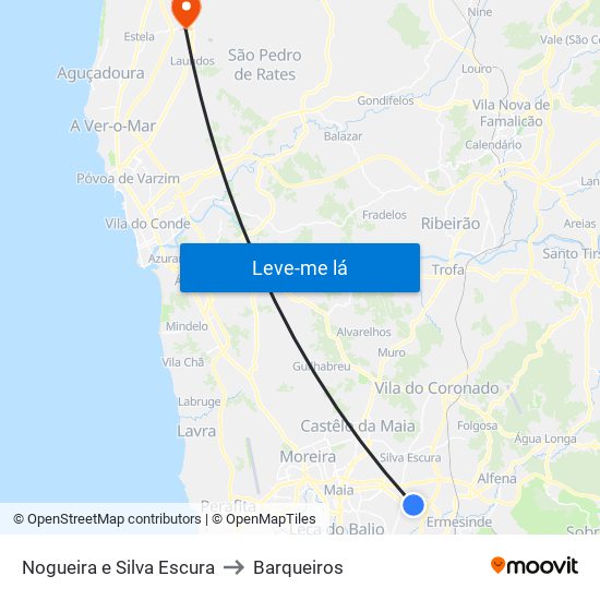 Nogueira e Silva Escura to Barqueiros map