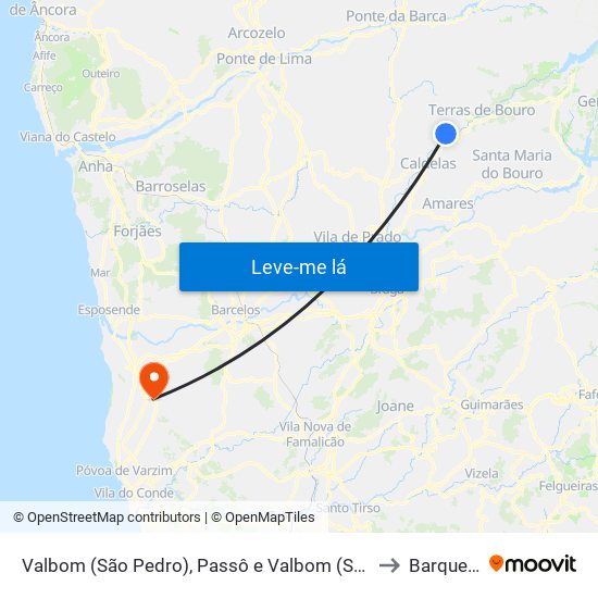 Valbom (São Pedro), Passô e Valbom (São Martinho) to Barqueiros map