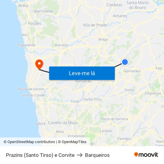 Prazins (Santo Tirso) e Corvite to Barqueiros map