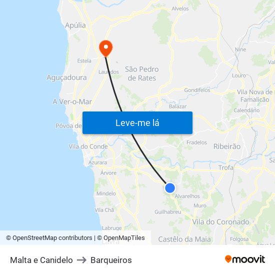 Malta e Canidelo to Barqueiros map