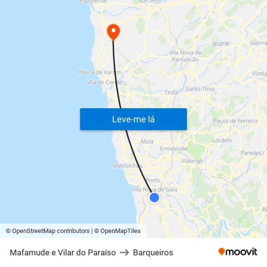 Mafamude e Vilar do Paraíso to Barqueiros map