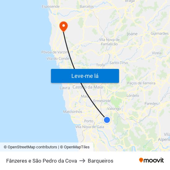 Fânzeres e São Pedro da Cova to Barqueiros map