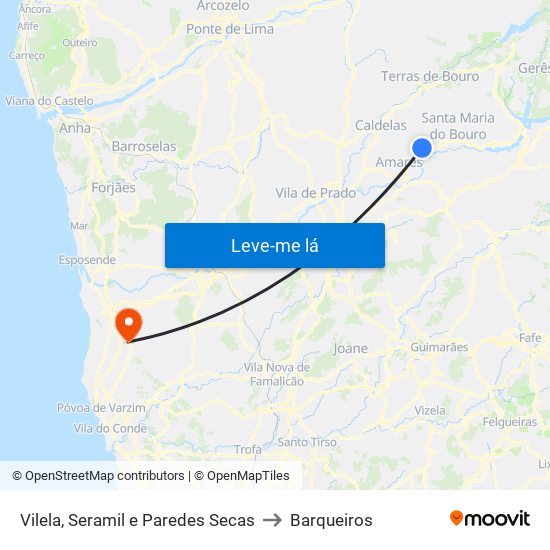 Vilela, Seramil e Paredes Secas to Barqueiros map