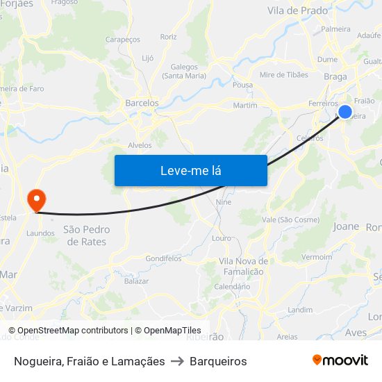 Nogueira, Fraião e Lamaçães to Barqueiros map