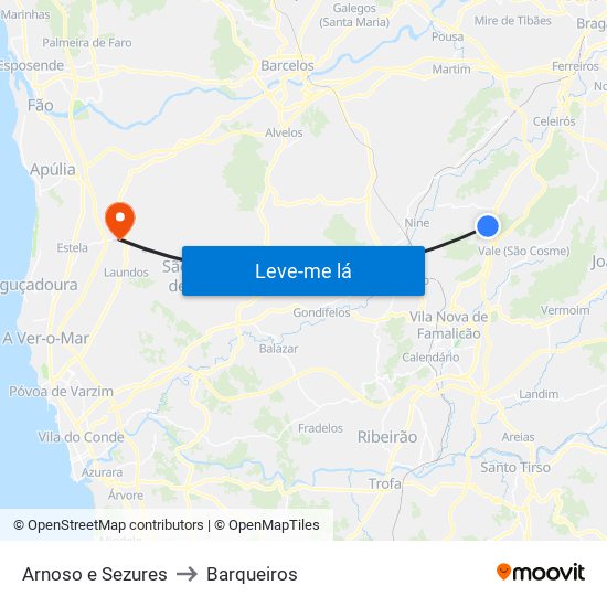 Arnoso e Sezures to Barqueiros map