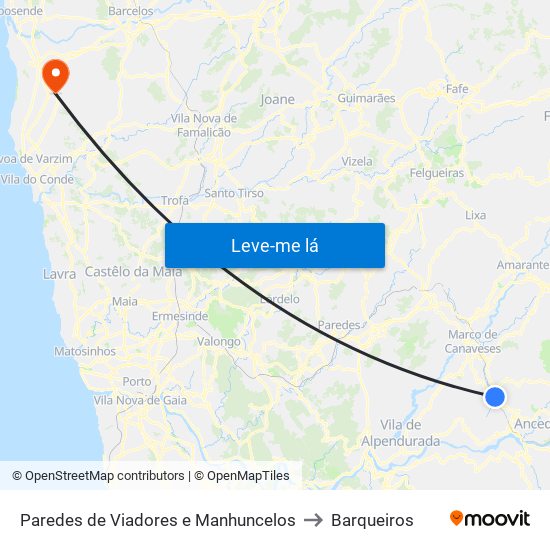 Paredes de Viadores e Manhuncelos to Barqueiros map