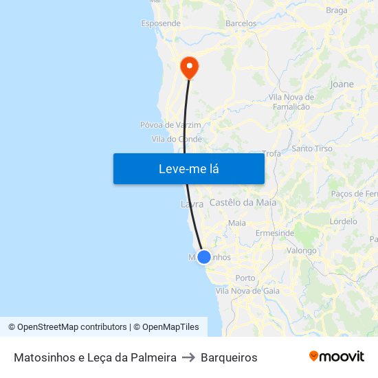 Matosinhos e Leça da Palmeira to Barqueiros map